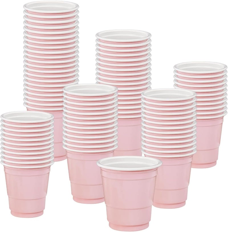 MUNILAIL 100 Pack 2 oz Plastic Shot Cups Disposable Shot Glasses Light Pink Shot Cups for Party Wedding Wine Beer Shooting Games Mini Shot Cups - Image 1